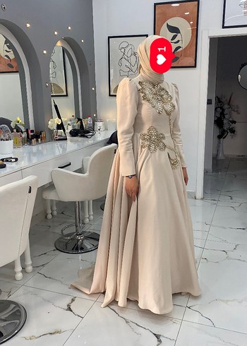 Diğer Feriha sarıoğlu Bej Uzun Kollu Abiye Elbise