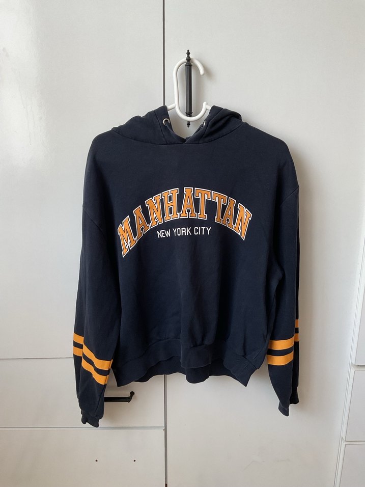 Kapüşonlu Manhattan Baskılı Mavi Sweatshirt - Görsel 2