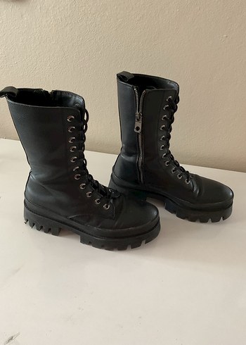 Siyah Deri Platform Topuklu Gotik Botlar - Görsel 4