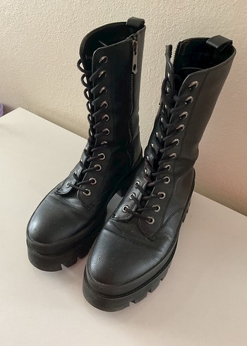 Siyah Deri Platform Topuklu Gotik Botlar - Görsel 2