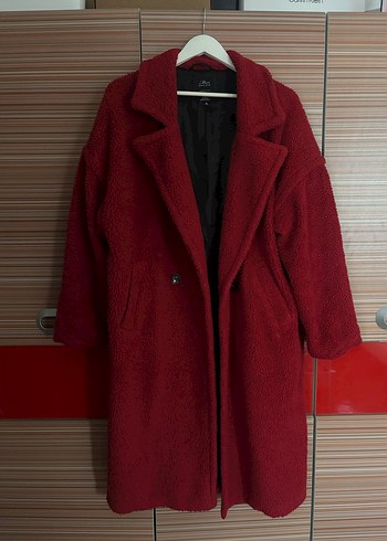 Düğmeli Kırmızı Midi Kadın Kaban - Görsel 3