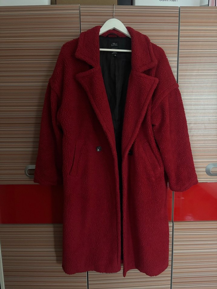 Düğmeli Kırmızı Midi Kadın Kaban - Görsel 3