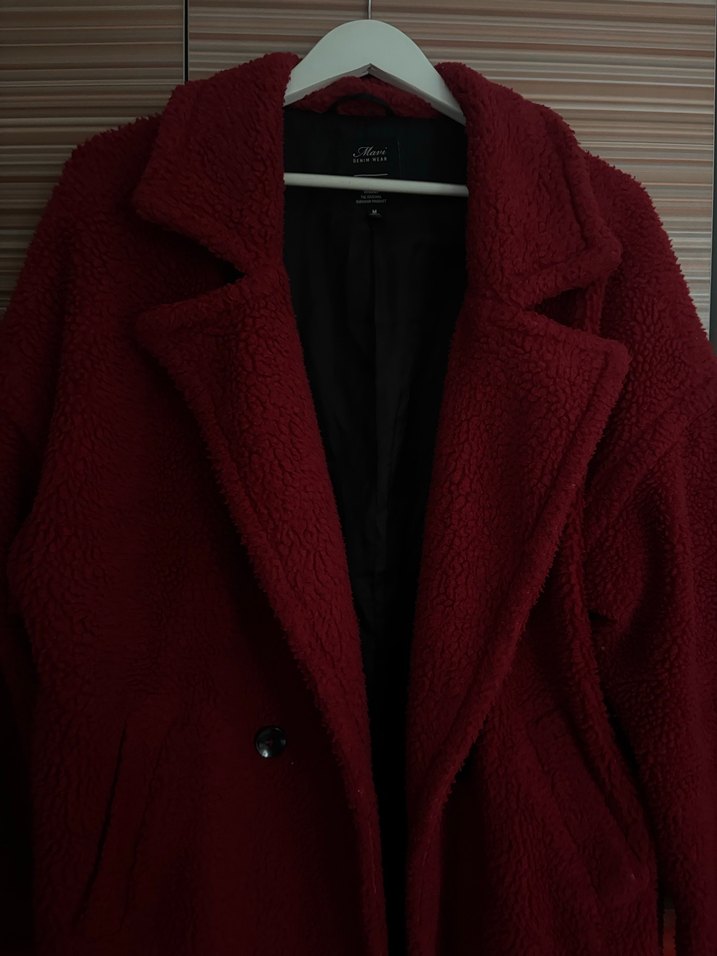 Düğmeli Kırmızı Midi Kadın Kaban - Görsel 4