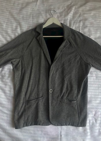 Düğmeli Gri Penye Ceket - Görsel 2