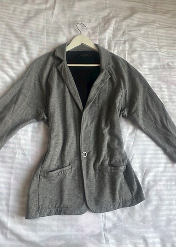 Düğmeli Gri Penye Ceket - Görsel 4