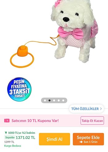 Beyaz Peluş Oyuncak Köpek - Görsel 5