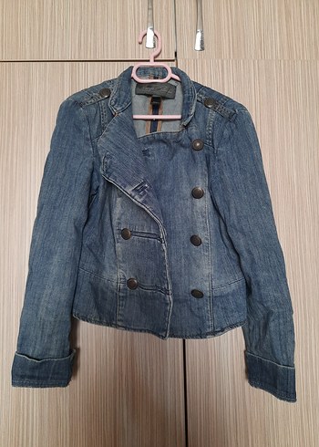 Düğmeli Mavi Kadın Denim Ceket