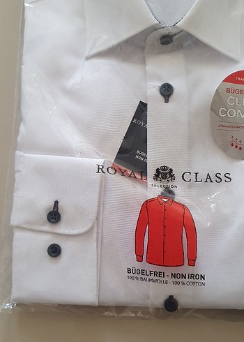 Royal Class Beyaz Düğmeli Uzun Kollu Erkek Gömlek - Görsel 4