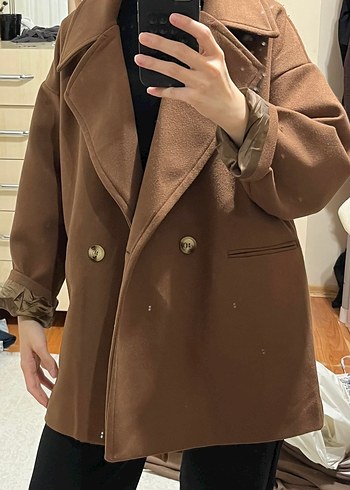 Düğmeli Kahverengi Midi Kadın Kaban - Görsel 4