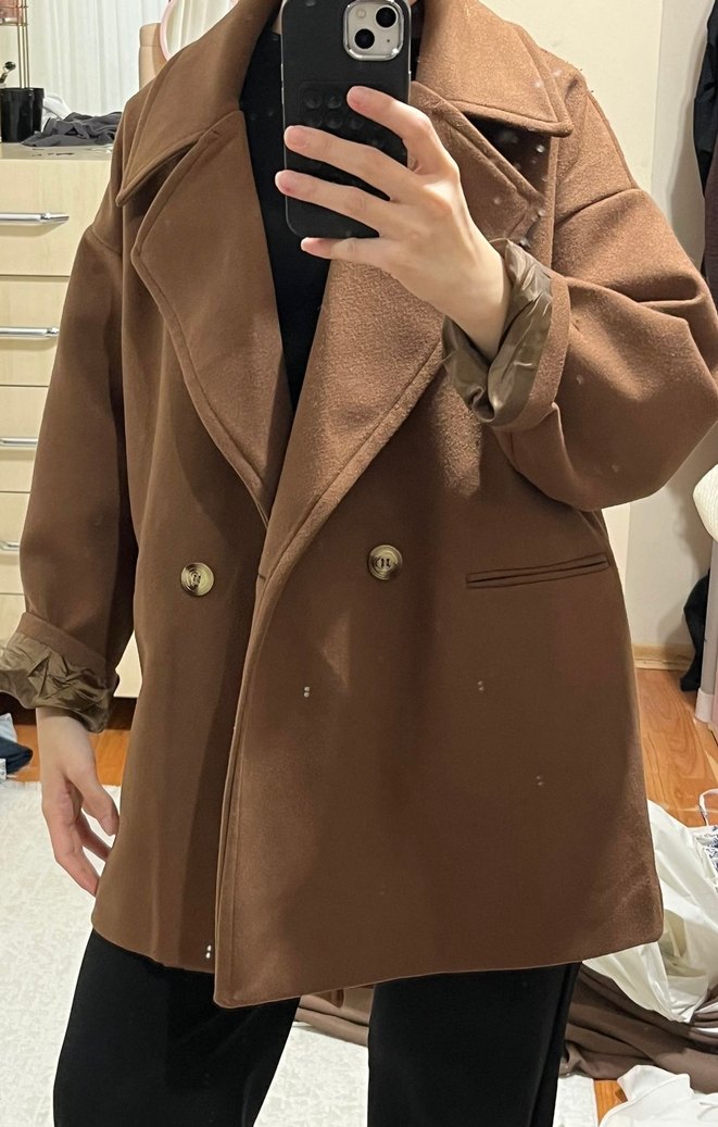 Düğmeli Kahverengi Midi Kadın Kaban - Görsel 4