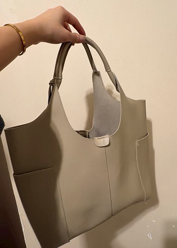 Bej Deri Kadın Çanta Fermuarlı - Görsel 3