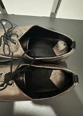 37 Beden Kadın Gri Deri Metalik Stiletto Ayakkabı