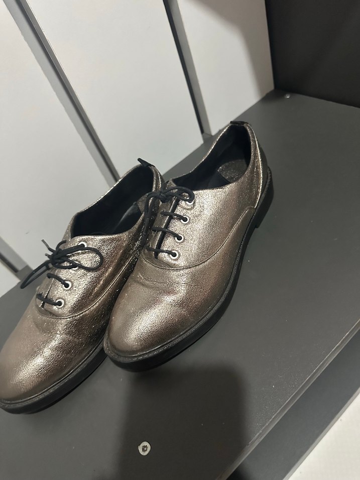 Kadın Gri Deri Metalik Stiletto Ayakkabı - Görsel 2