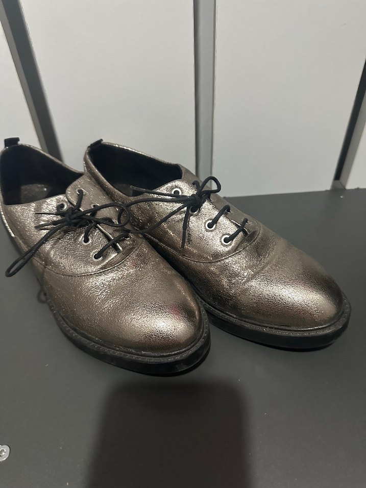 Kadın Gri Deri Metalik Stiletto Ayakkabı - Görsel 3