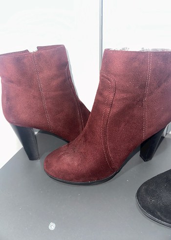 Bordo Siyah Süet Kadın Dolgu Topuk Bot - Görsel 6