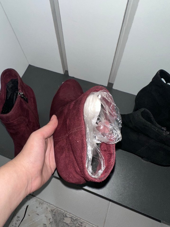 Bordo Siyah Süet Kadın Dolgu Topuk Bot - Görsel 2