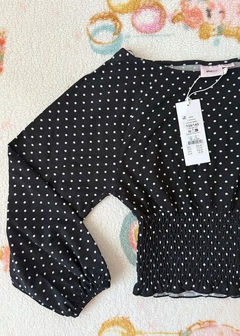 Çocuk Puantiye Desenli Uzun Kollu Kadın Bluz 9-10 yaş - Görsel 2