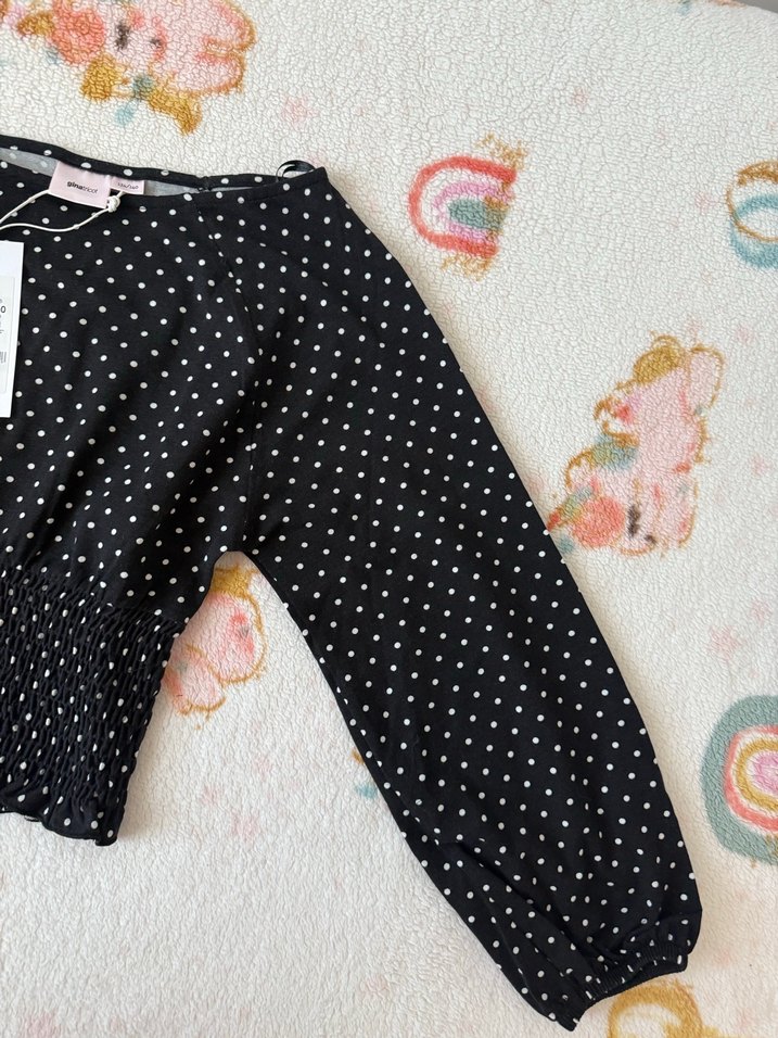 Çocuk Puantiye Desenli Uzun Kollu Kadın Bluz 9-10 yaş - Görsel 4