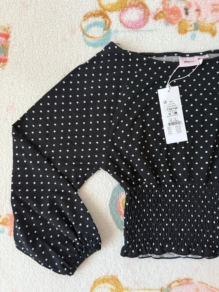 Çocuk Puantiye Desenli Uzun Kollu Kadın Bluz 9-10 yaş - Görsel 2