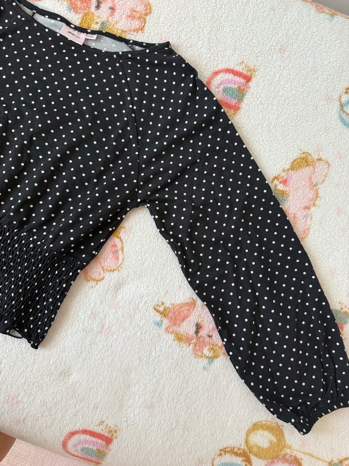 Çocuk Siyah Puantiyeli Kısa Kollu Bluz 11-12 yaş - Görsel 4