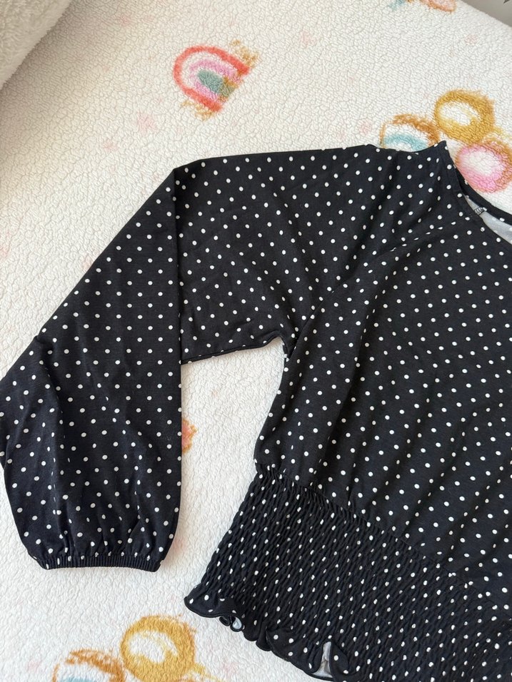 Çocuk Siyah Puantiyeli Kısa Kollu Bluz 11-12 yaş - Görsel 2