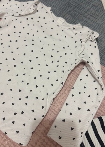 Kız Çocuk Çizgili ve Kalp Desenli Pamuklu Sweatshirtler - Görsel 5