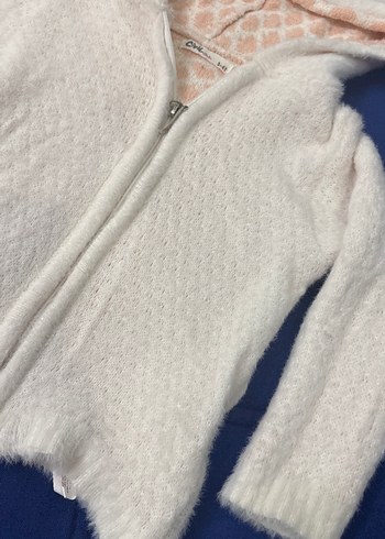 Beyaz Kapüşonlu Kız Çocuk Triko Ceket 3-4 yaş - Görsel 5