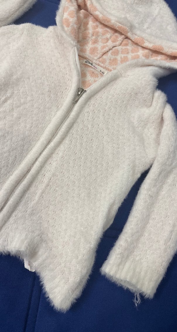 Beyaz Kapüşonlu Kız Çocuk Triko Ceket 3-4 yaş - Görsel 5