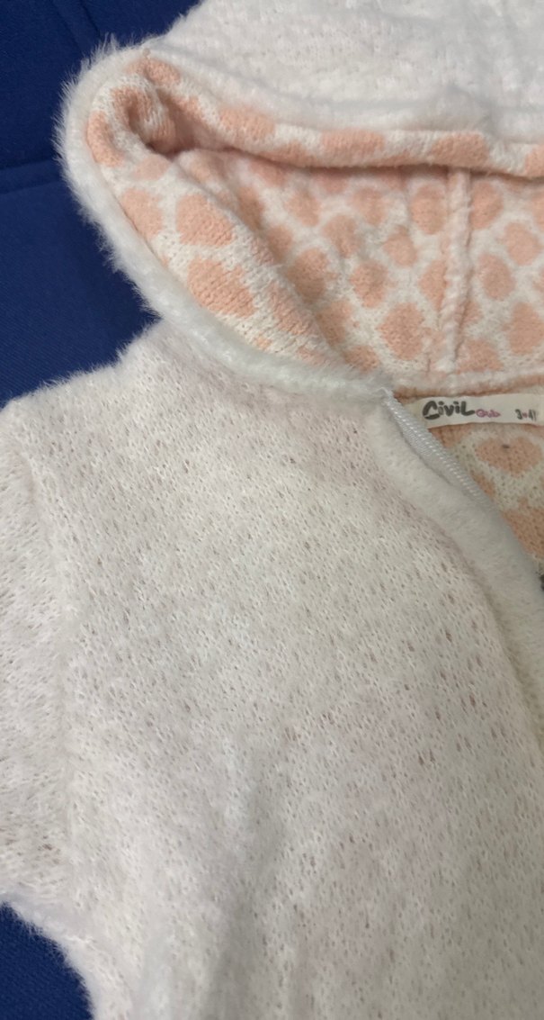 Beyaz Kapüşonlu Kız Çocuk Triko Ceket 3-4 yaş - Görsel 3