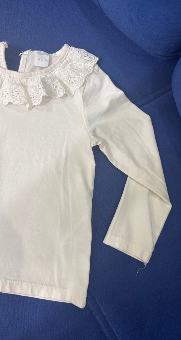 Kız Çocuk Beyaz Fırfırlı Pamuk Bluz - Görsel 4