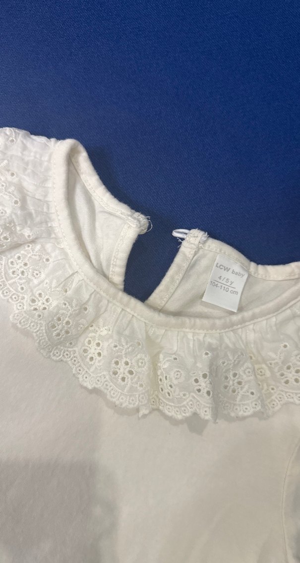 Kız Çocuk Beyaz Fırfırlı Pamuk Bluz - Görsel 5