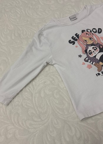 Beyaz Kız Çocuk Uzun Kollu Baskılı Tişört - Görsel 2