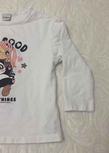 Beyaz Kız Çocuk Uzun Kollu Baskılı Tişört - Görsel 7