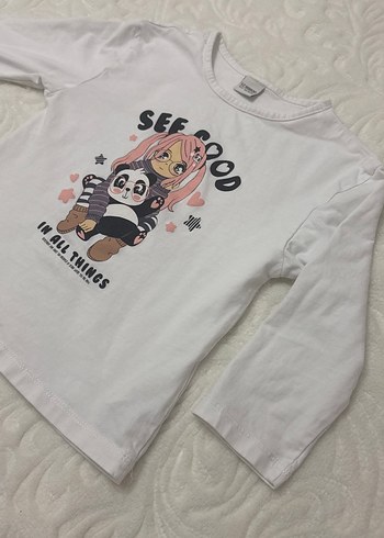 Beyaz Kız Çocuk Uzun Kollu Baskılı Tişört - Görsel 3