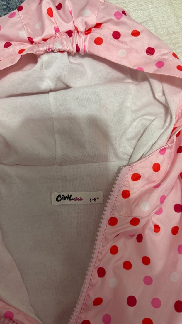 Kız Çocuk Pembe Kapüşonlu Yağmurluk - Görsel 4