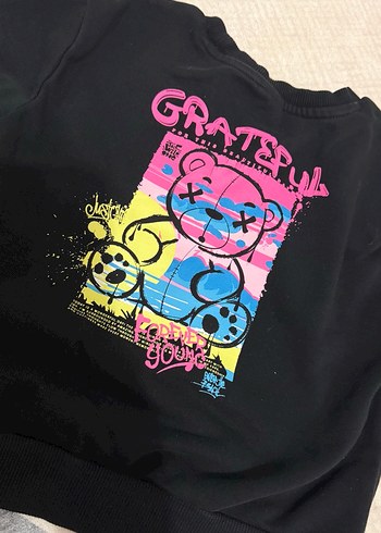 Siyah Baskılı çocuk Sweatshirt - Görsel 9