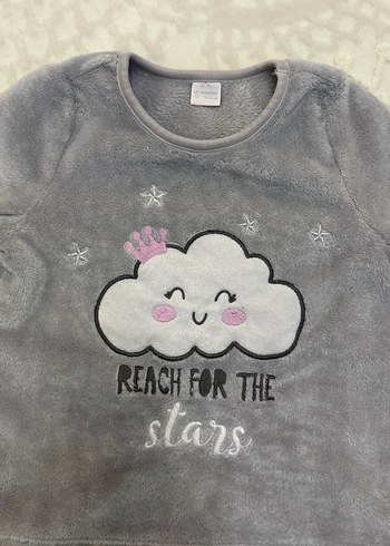 Gri Peluş Detaylı Kız Pijama Takımı - Görsel 3