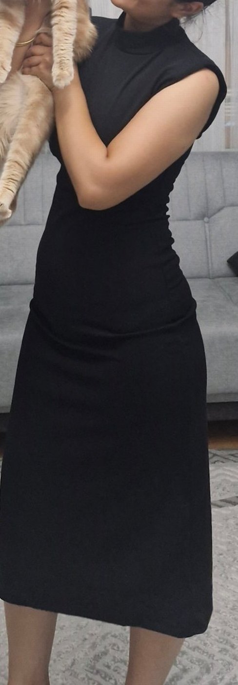 Siyah koton elbise - Görsel 2