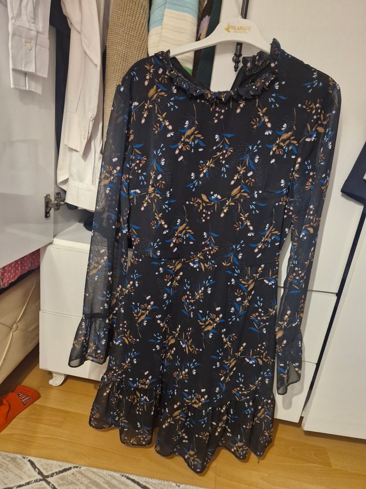 Çiçek Desenli Uzun Kollu Midi Elbise - Görsel 2