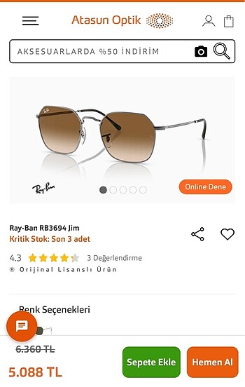 Ray Ban Kahverengi Güneş Gözlüğü