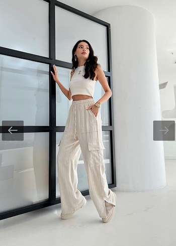 Kadın Beyaz Pamuklu Geniş Paça Pantolon etiketli l-xl beden