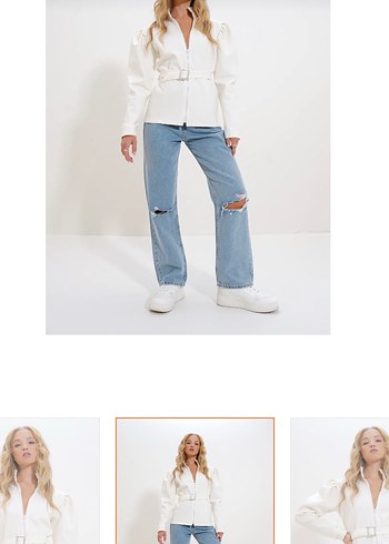 Beyaz Kemerli fermuarlı üst etiketli xl beden - Görsel 4