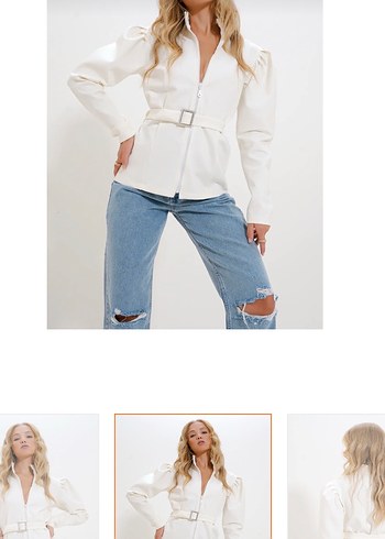 Beyaz Kemerli fermuarlı üst etiketli xl beden - Görsel 7