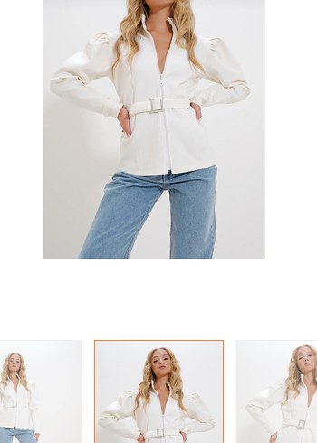 Beyaz Kemerli fermuarlı üst etiketli xl beden - Görsel 3