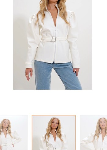 Beyaz Kemerli fermuarlı üst etiketli xl beden - Görsel 6