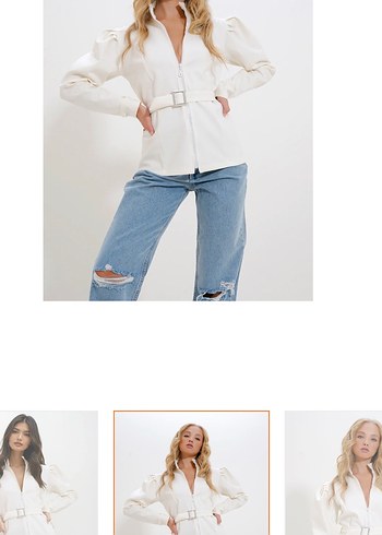 Beyaz Kemerli fermuarlı üst etiketli xl beden - Görsel 2