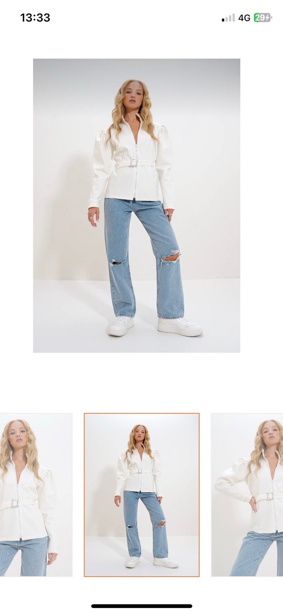 Beyaz Kemerli fermuarlı üst etiketli xl beden - Görsel 4