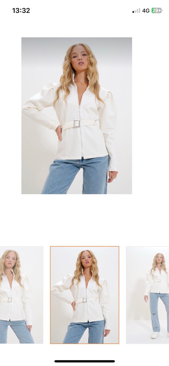 Beyaz Kemerli fermuarlı üst etiketli xl beden - Görsel 5