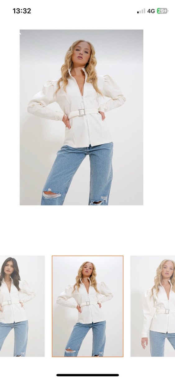 Beyaz Kemerli fermuarlı üst etiketli xl beden - Görsel 2