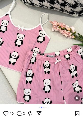Diğer S beden Panda Desenli Mini Askılı Pijama Takımı sıfır